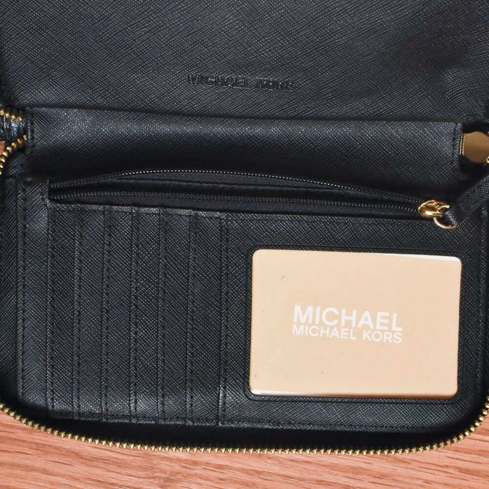 Michael Michael Kors Black Pebble Leather Wallet Wristlet Smartphone Bag NWT - Picture 6 of 7